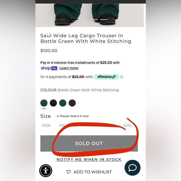 Saul Wide Leg Cargo Trouser In Bottle Green With White Stitching SOLD OUT ONLINE - Picture 3 of 9